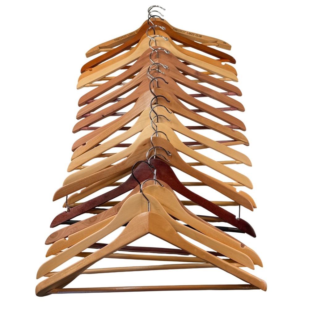 Lot of 18 Mixed Wooden Clothes Hangers Suit Jacket Coat Pants Hardwood Closet